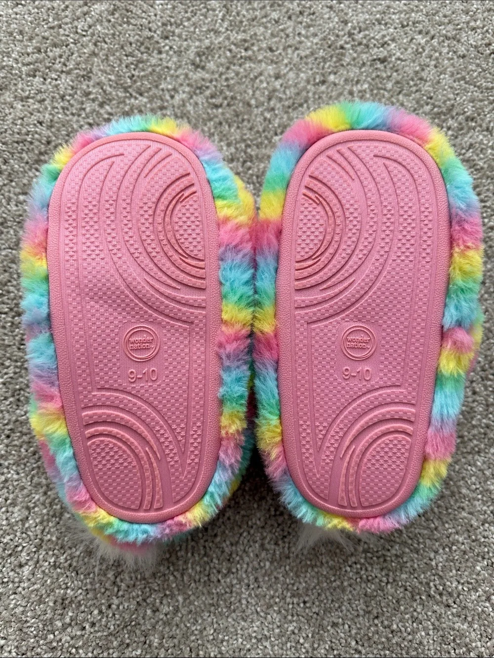 wonder nation Rainbow Unicorn Plush Slippers - Pink, Yellow, Blue, Green